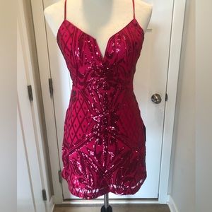 Undeniably Amazing Berry Red Sequin Lace-Up Mini Dress